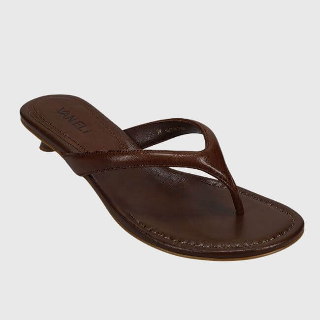 20 Spring FINDS for Mother’s Day & Beyond: Style, Beauty & Home Must-Haves - 4 Brown leather thong sandal with a low heel, featuring a simple V-strap design and the brand name "VANELi" printed on the insole—a stylish pick often found in top Nashville shops.