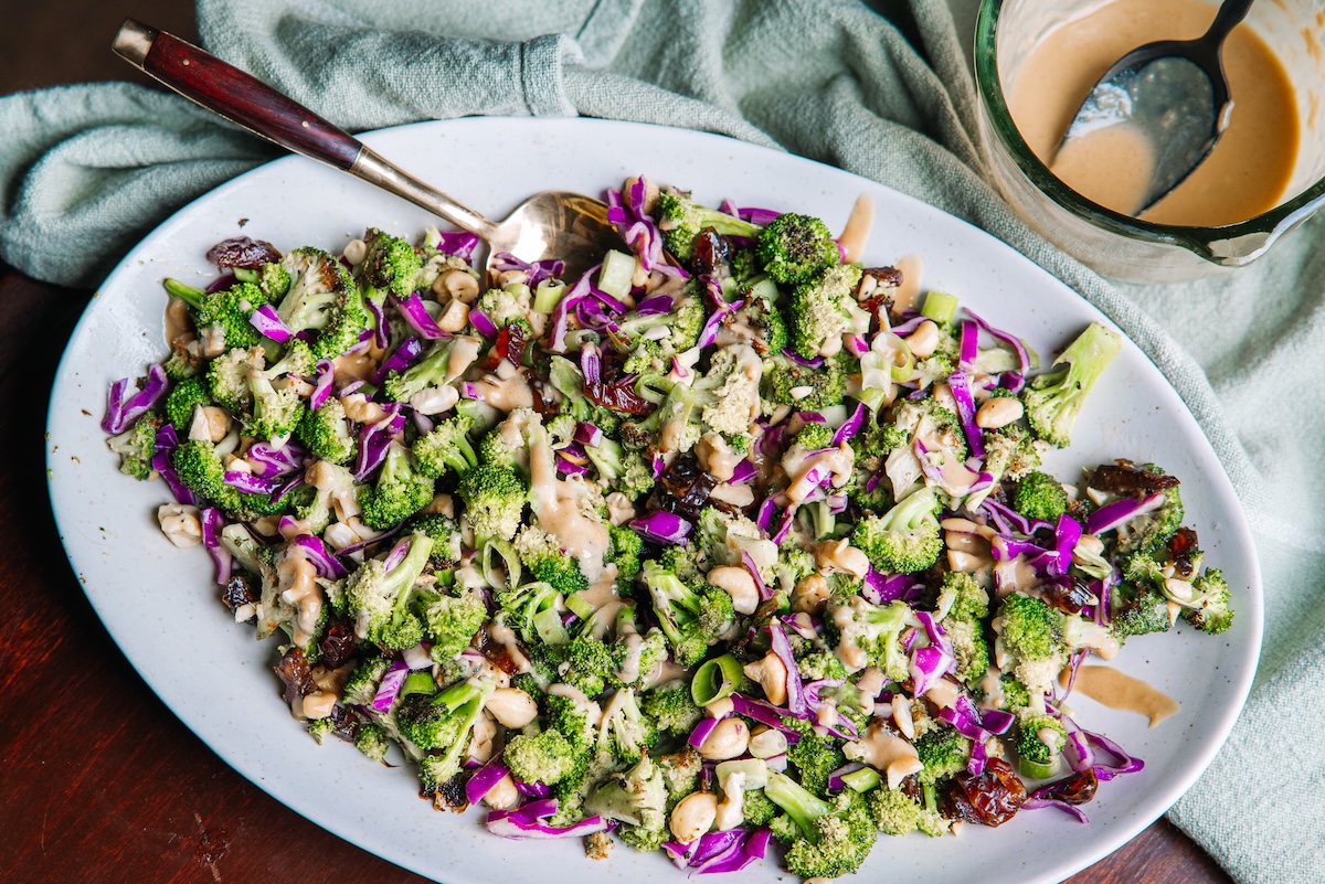 Roasted Broccoli Salad with Tahini Dressing