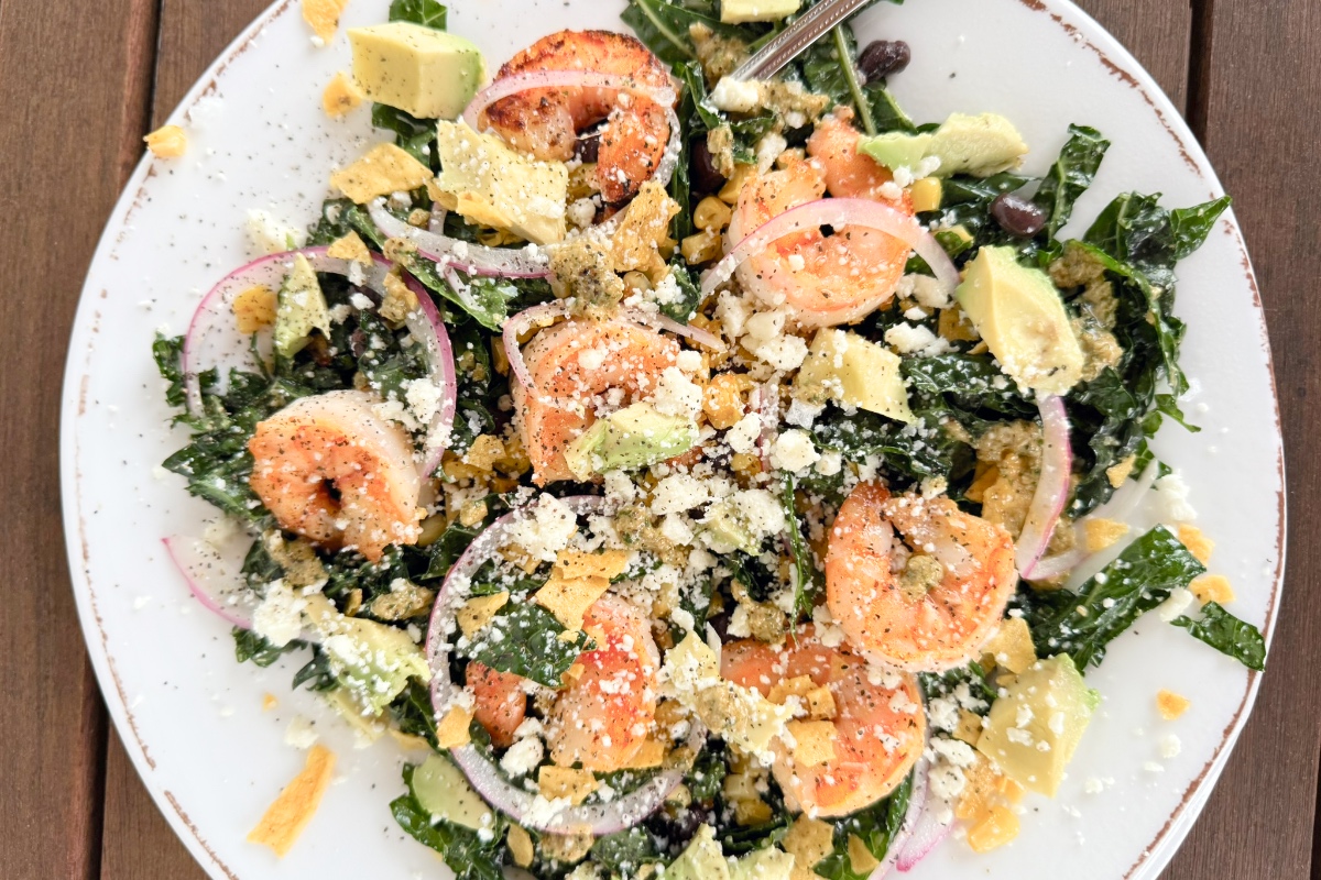 A Stunning Shrimp + Kale Salad with Creamy Lime Pepita Dressing