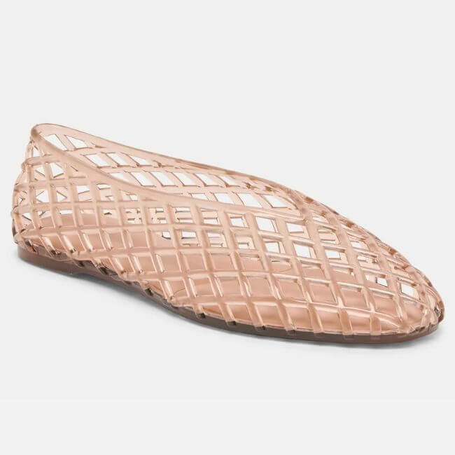 15 Memphis FINDS to Kick Off Summer: Vacation-Ready Style & More - 6 A translucent, beige flat shoe with a lattice, net-like design and a closed toe—perfect for stylish comfort during your next Memphis shopping trip.