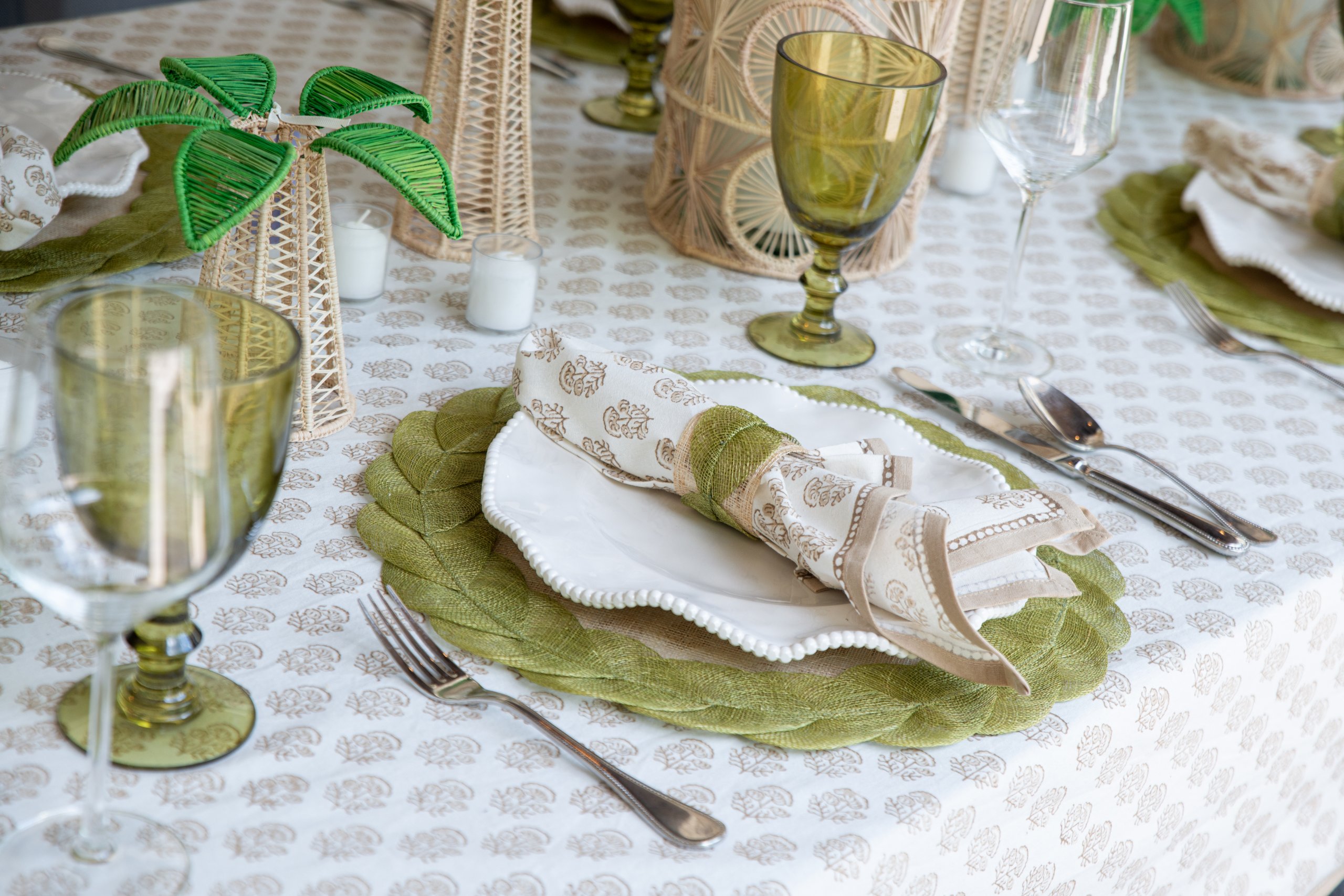 Green and white-themed tablescape for summer
