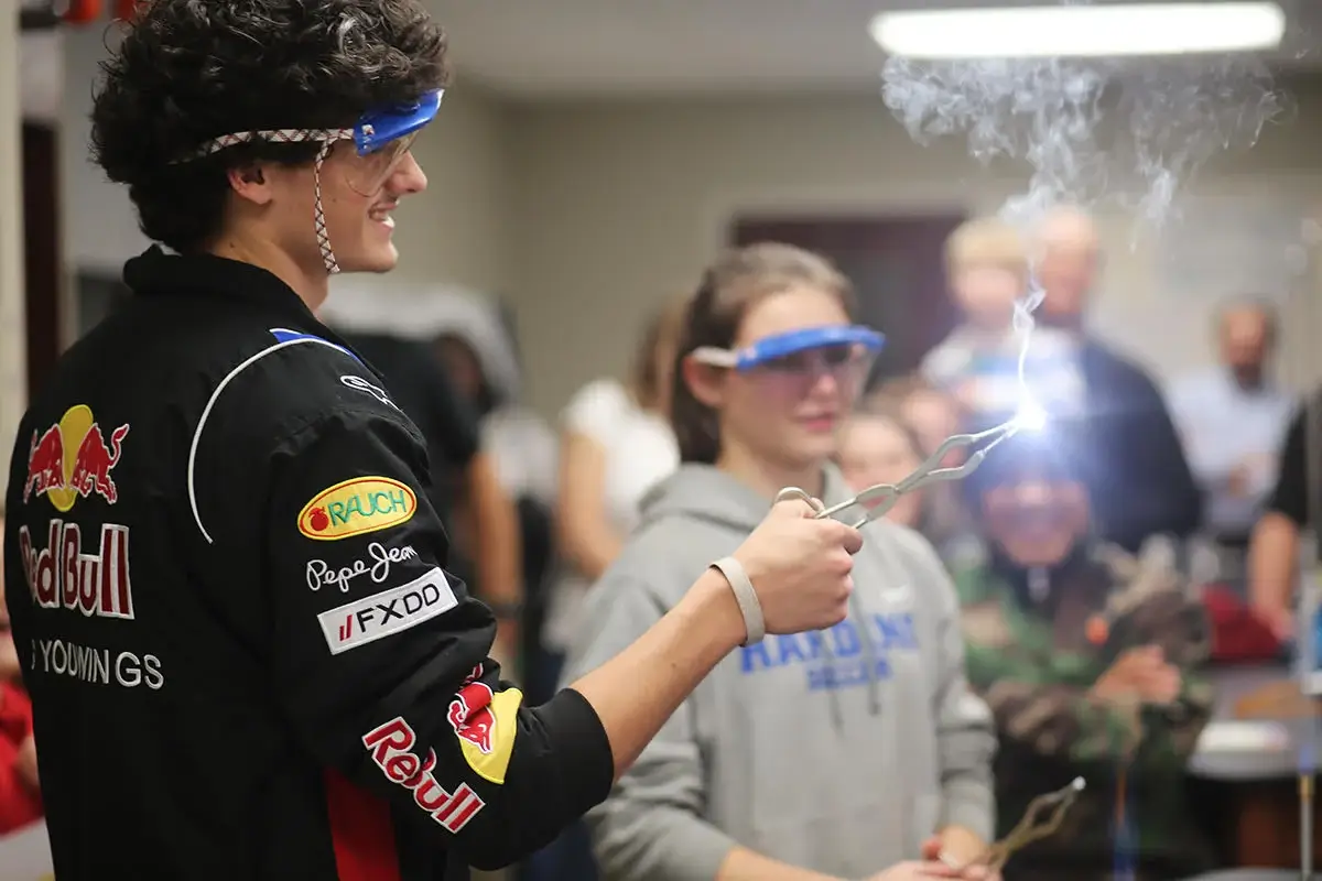 Students in a lab wearing goggles and sweatshirts. Image: Harding Academy Memphis