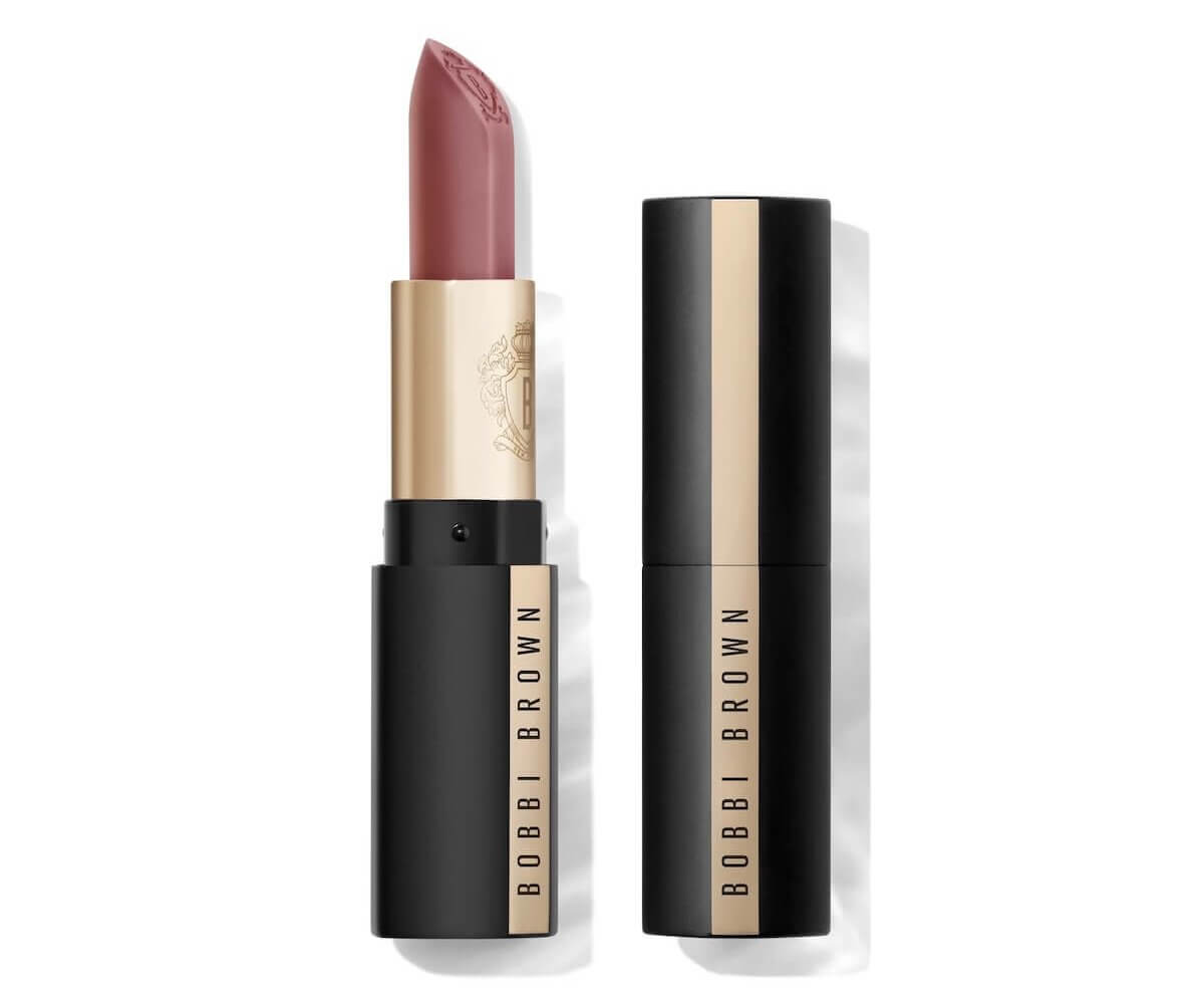 5 Beauty Trends to Embrace for Fall & Winter 2025 - 4 A tube of Bobbi Brown lipstick with the cap off, revealing a mauve lipstick bullet beside the branded cap—perfect for embracing autumn beauty trends.
