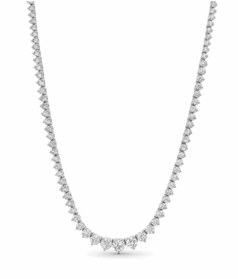 19 Luxurious Birmingham FINDS for the Holidays - 5 A white gold necklace featuring a continuous row of round-cut diamonds set closely together in a graduated design—an ideal choice for luxury gifts or to remember Luxurious Birmingham holidays.