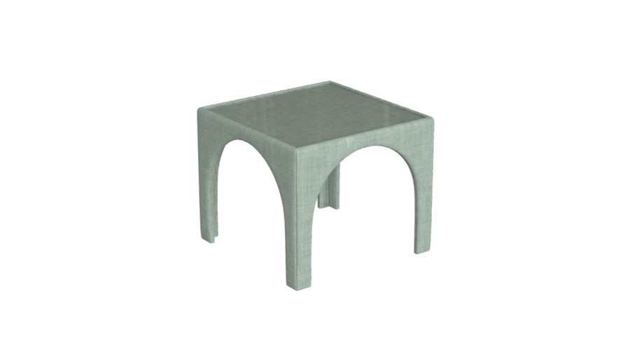 23 Luxurious Nashville FINDS for Holiday 2025 - 19 A small, square, light gray table with four arched legs and a flat surface brings a touch of luxe style, set against a plain white background.