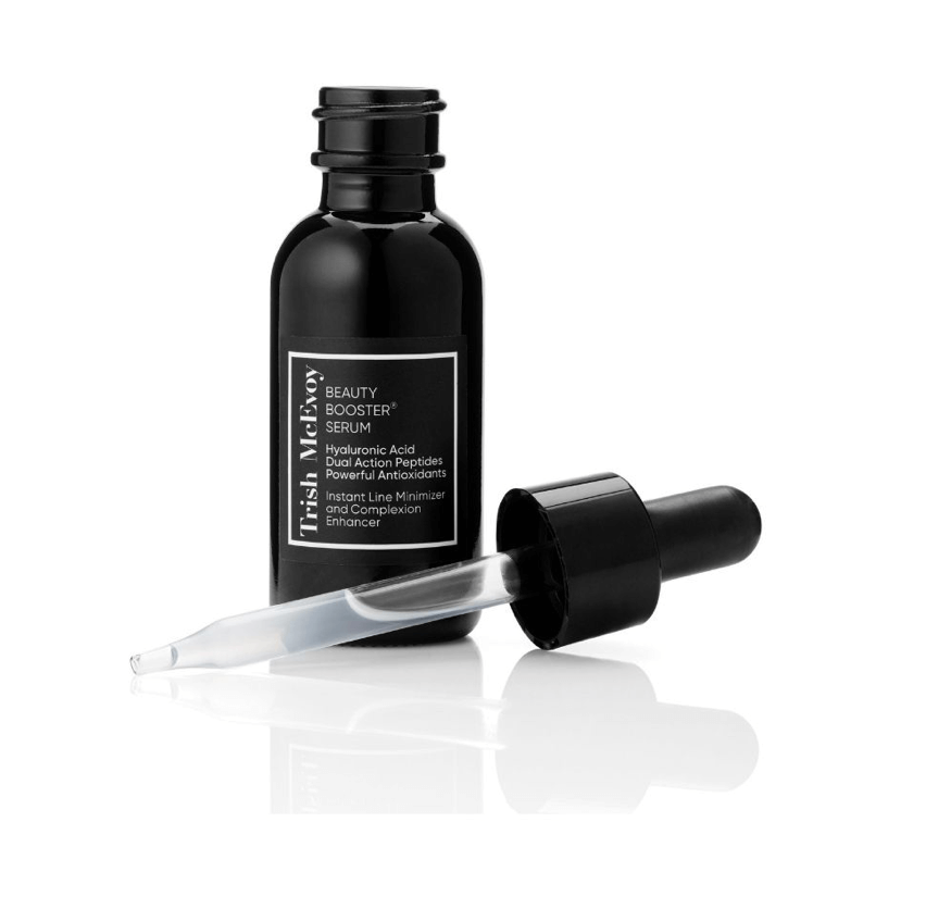 17 Birmingham FINDS for the New Year - 13 A black bottle labeled "Beauty Booster Serum" with a dropper applicator placed in front, photographed on a white background—discover this New Year FINDS essential for your skincare routine.