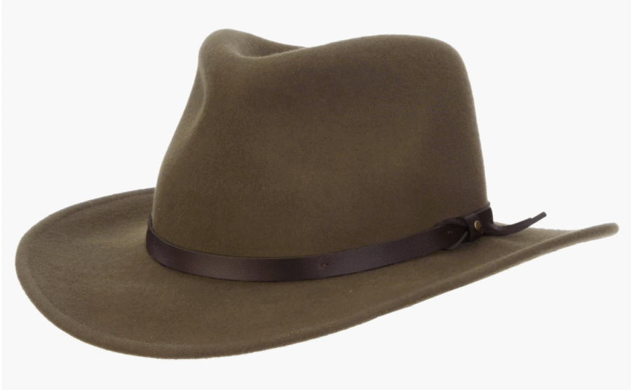 8 Crushable Hats, Perfect for Travel - 6 A brown felt fedora hat with a dark brown leather band around the base of the crown, perfect as a crushable hat for travel, isolated on a white background.