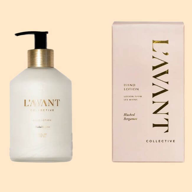 17 Springy Birmingham FINDS! - 13 A bottle of L'AVANT Collective hand lotion with a pump dispenser is shown next to its packaging box labeled "Blushed Bergamot," capturing the fresh essence of spring in Birmingham.