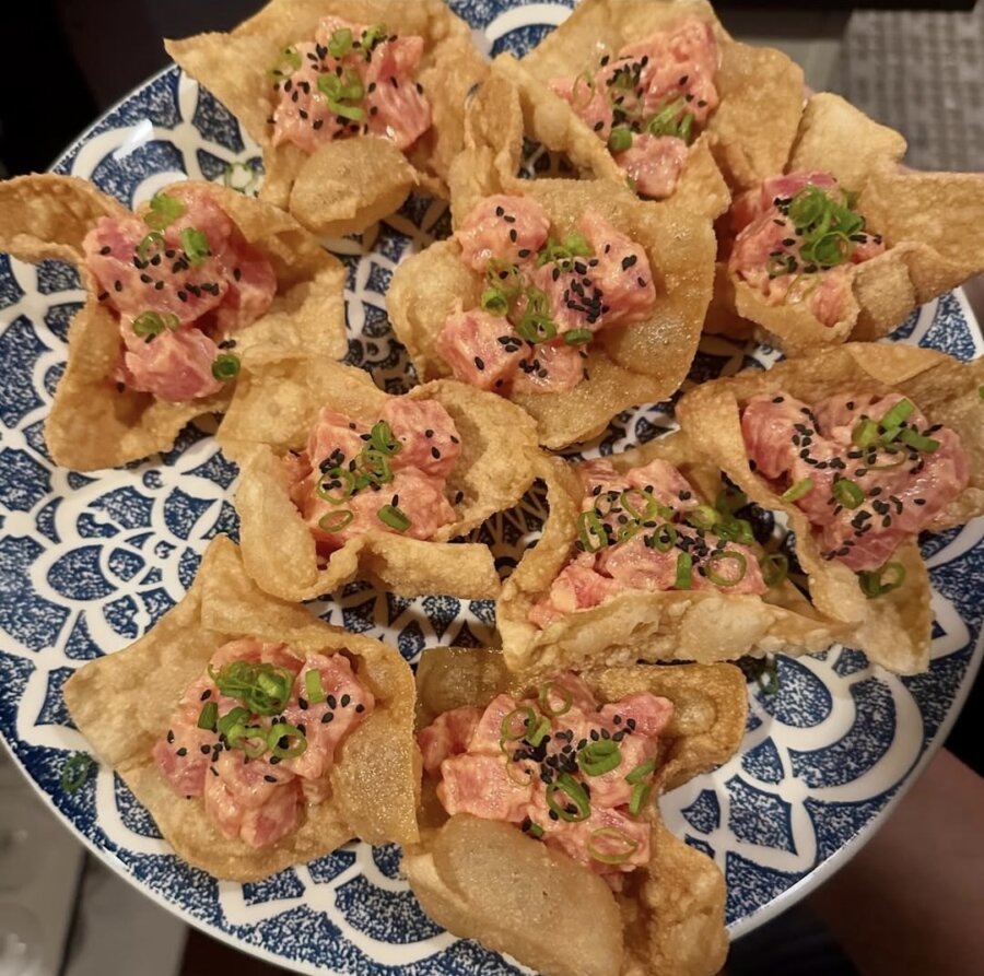 4 New Louisville Restaurants (+2 New Menus!) to Try This Month - 3 A plate of crispy wonton chips topped with diced tuna, garnished with chopped green onions and black sesame seeds.