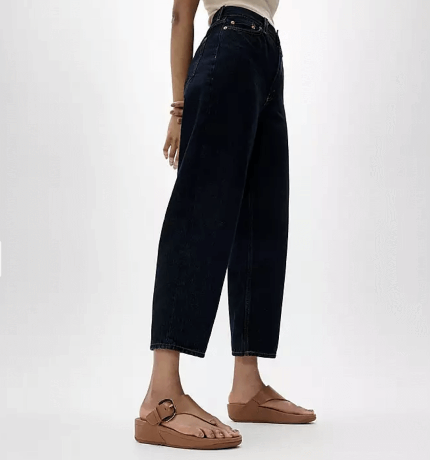 18 Nashville FINDS We're Loving This Month - 9 Person wearing dark high-waisted, wide-leg jeans and tan sandals, standing against a plain white background—a chic look featured in Nashville FINDS March.