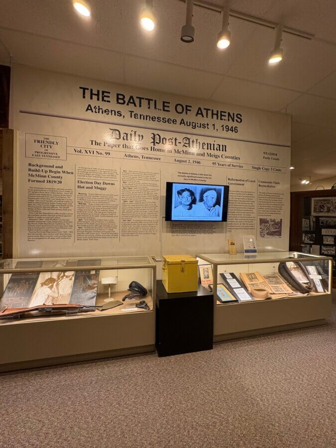 Living History: 7 Tennessee Towns Where the Past Comes Alive - 9 A museum exhibit on the Battle of Athens.