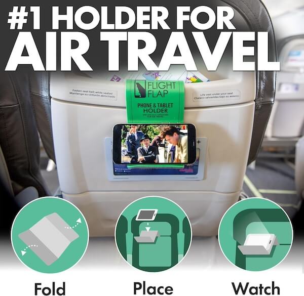 12 In-Flight Plane Accessories You Need - 6 Phone and tablet holder—one of the most useful plane accessories—attaches to your seat back, displaying your video on screen with easy instructions: Fold, Place, Watch.