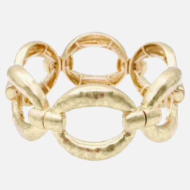18 Birmingham FINDS for May Celebrations: Graduation, Mother's Day & More - 18 Gold bracelet with large, textured oval and round links connected in a chain design, featured in our May FINDS from Birmingham, displayed on a plain white background.