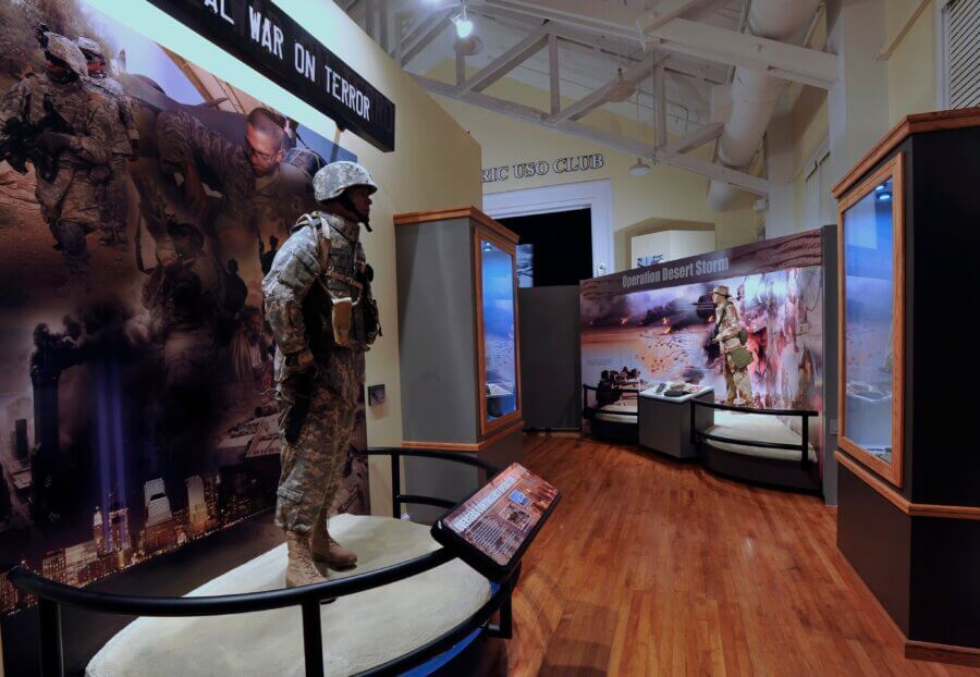 Why Hattiesburg Might Be Mississippi’s Biggest Surprise - 8 Museum exhibit in Hattiesburg, Mississippi, featuring military uniforms and displays from the Global War on Terror and Operation Desert Storm.