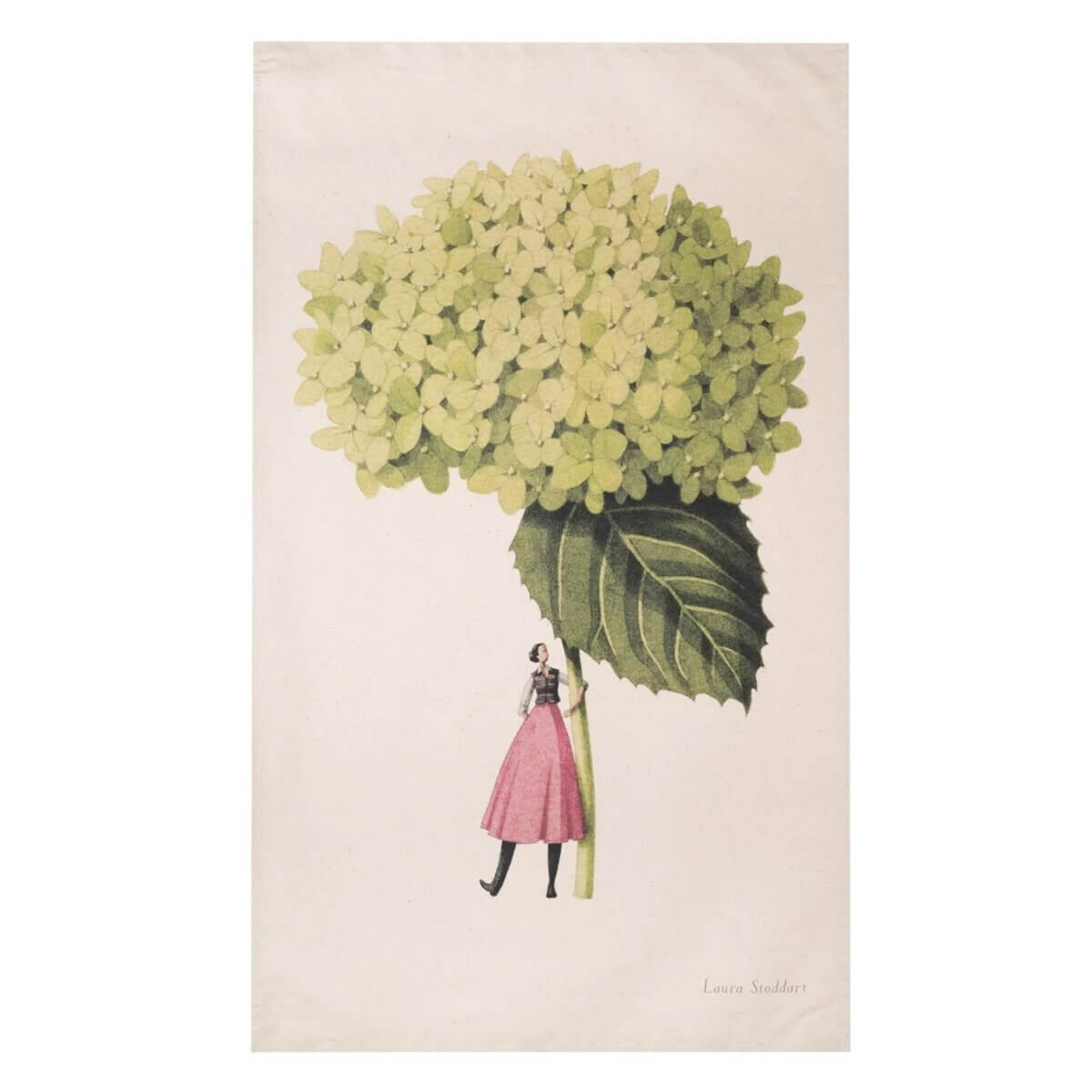 20 Spring FINDS for Mother’s Day & Beyond: Style, Beauty & Home Must-Haves - 16 A woman in a pink skirt stands beneath a large green hydrangea flower and leaf, illustrated on a white background—a charming nod to FINDS Nashville, May 2026.