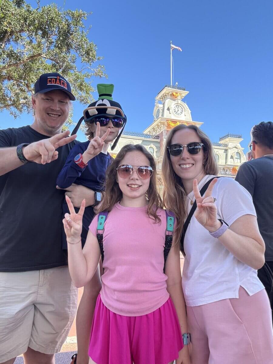 The Inside Scoop on Milky Moo's: Meet the Maker of Alabama's Best Ice Cream - 2 The Shanks family posing together making peace signs on vacation in Disney World.