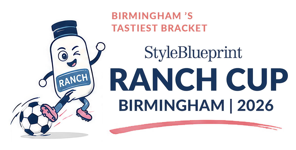 A cartoon ranch dressing bottle kicks a soccer ball, celebrating the Birmingham Ranch Cup 2026 with vibrant text promoting the exciting Ranch Cup 2026 event.