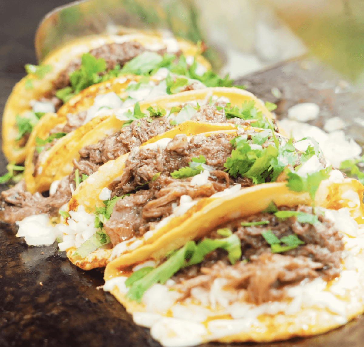 Tacos with beef and cilantro.
