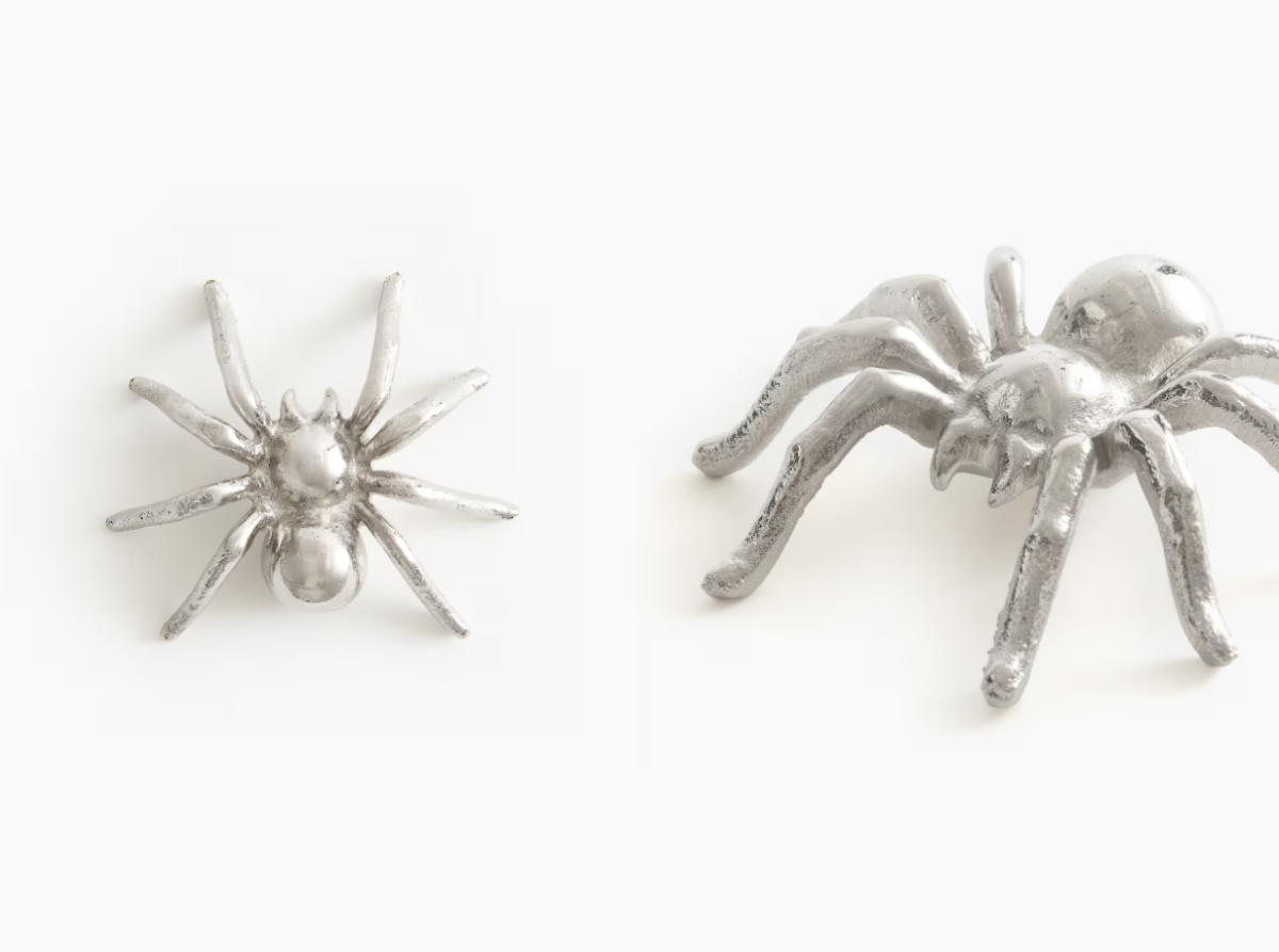 20 Halloween Decor FINDS That Are Actually Chic - 3 Two small metallic spider figurines shown on a white background, one is a top-down view and the other is a side view—perfect as Halloween decor to add a touch of charm to your spooky season setup.