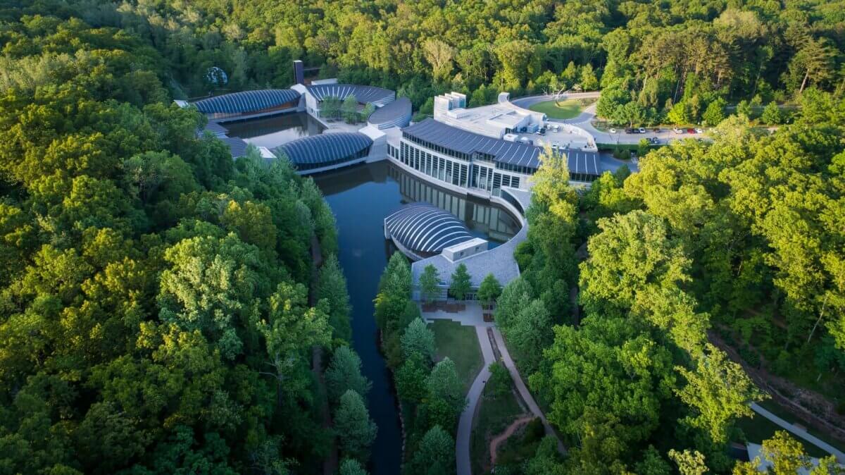 7 Southern Art Museums & Installations Worth Planning a Trip Around - 9 Aerial view of the Crystal Bridges Museum of American Art.