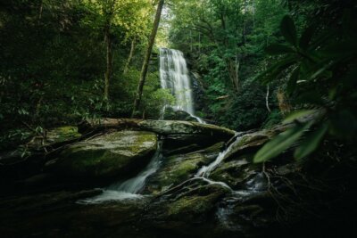 The Catawba Falls cascade over rocks into a stream near Old Fort in North Carolina.