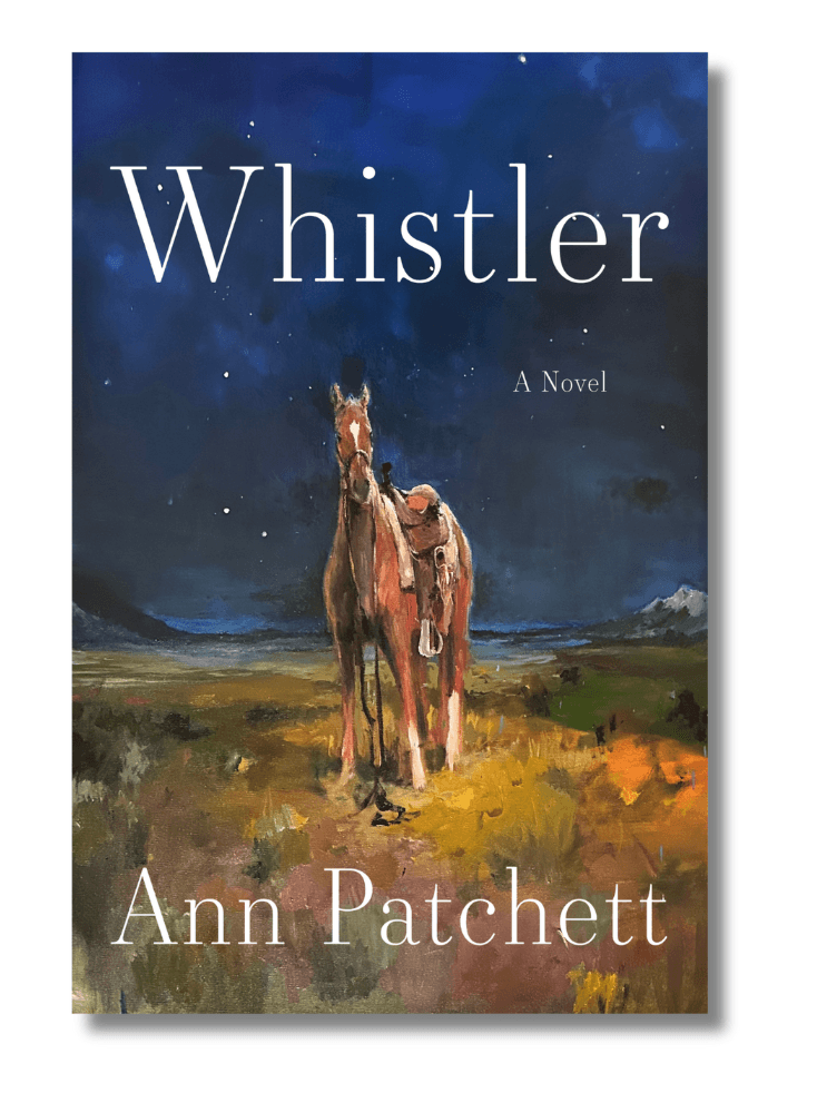 3 Cozy Fall Reads (Plus the Best Spots to Read Them in BHAM!) - 2 Book cover of “Whistler” by Ann Patchett, featuring a painting of a saddled horse in a field at night, perfect for fall book recommendations.